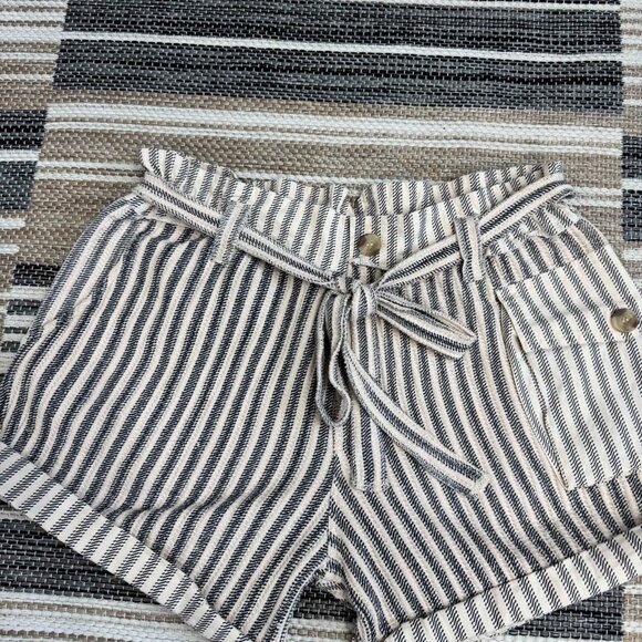 Free People One Harriet Striped Shorts Pockets Relaxed Fit Tan Black Size Large - Picture 5 of 14